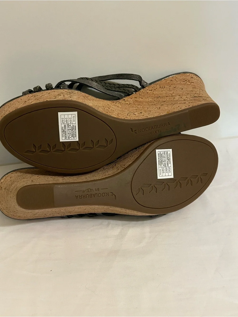 UGG Koolaburra Metallic leather strap Cork Wedges in size 8